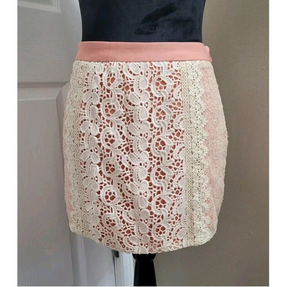 Anthropologie Dresses & Skirts - Champagne & Strawberry Sequin and Crocheted Skirt Size M NWT